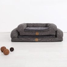 Grey Faux Linen Bolster Dog Sofa Bed